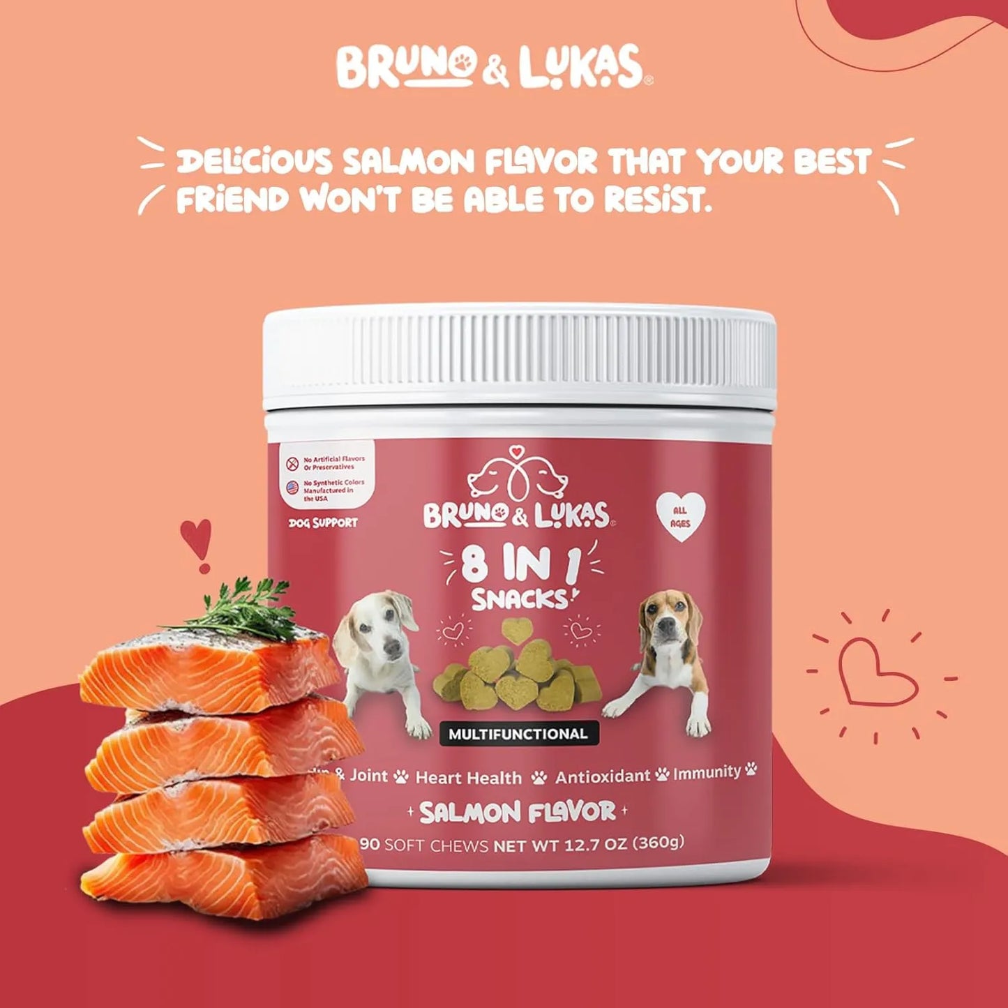 Multivitaminas Para Perros 8 En 1 Con Glucosamina Y Omega Sabor Salmon