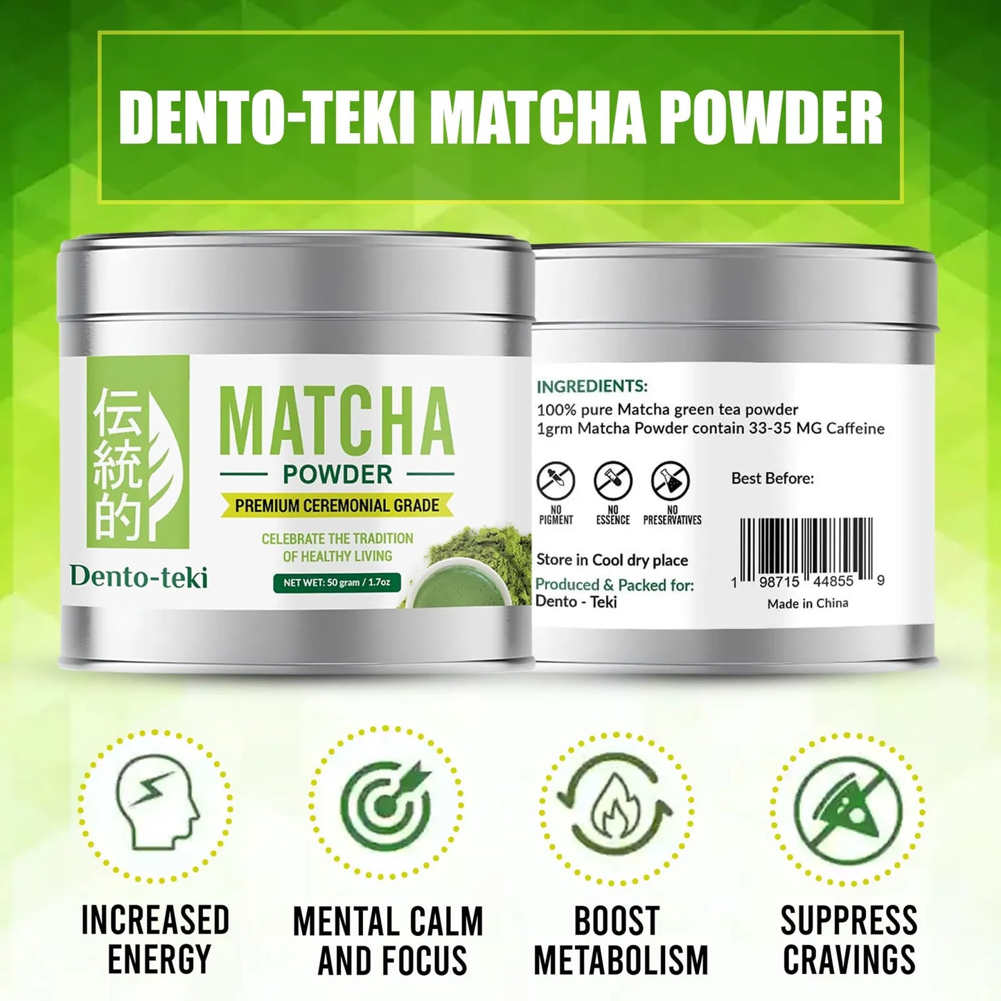 Polvo De Matcha Ceremonial Grado Premium Hojas De Té Verde Puro 1.75 Onzas Lata
