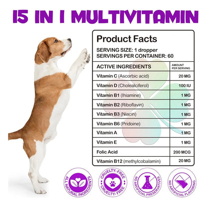 Multivitamínico Líquido 15 En 1 Para Perros Salud Corazón Huesos Articulaciones Piel