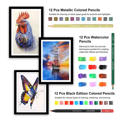 Kit Profesional 100 Piezas Dibujo Y Bocetos Con Lápices Grafito Carbón Y Acuarela