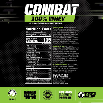 Proteina MusclePharm Combat 100 Whey Sabor Cookies N Cream Para Ganancia Muscular Y Recuperacion Rapida