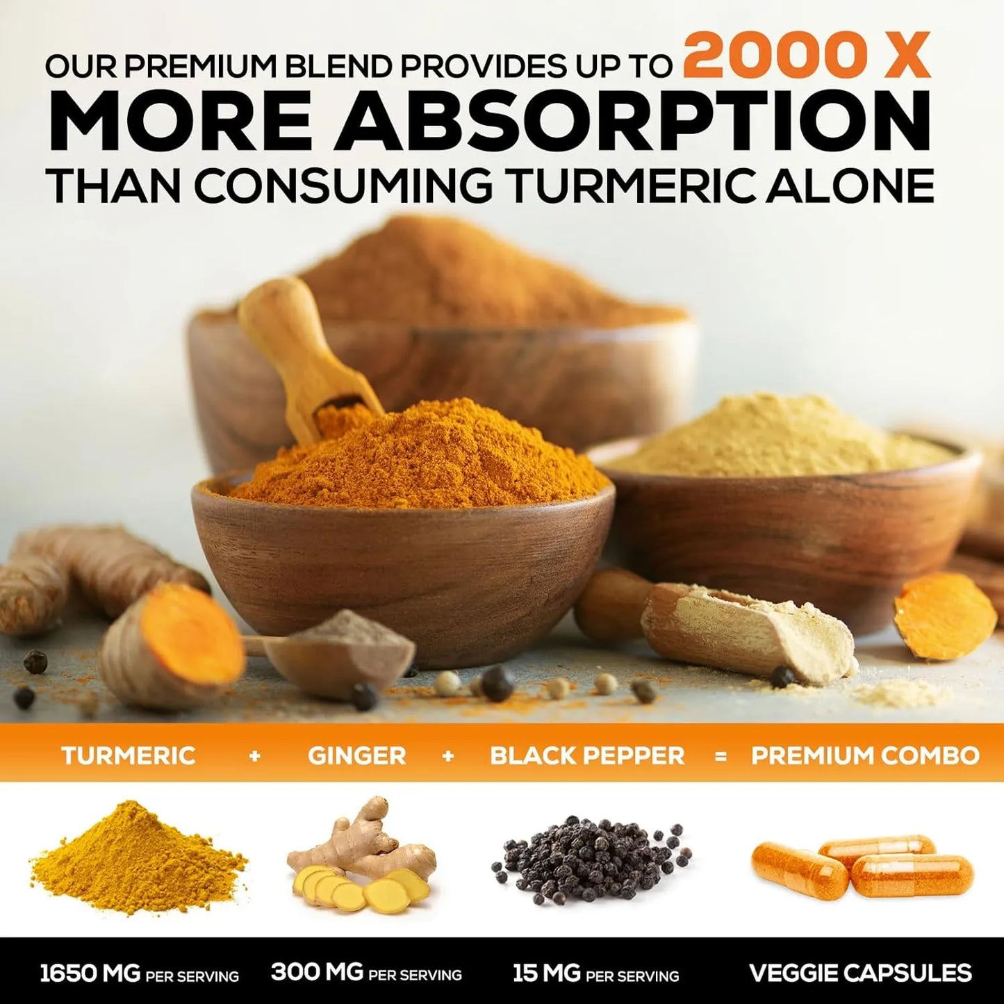 Cúrcuma 1950 Mg Con Jengibre Y Bioperine | Alta Absorción Y Apoyo Articular - Imagen 5