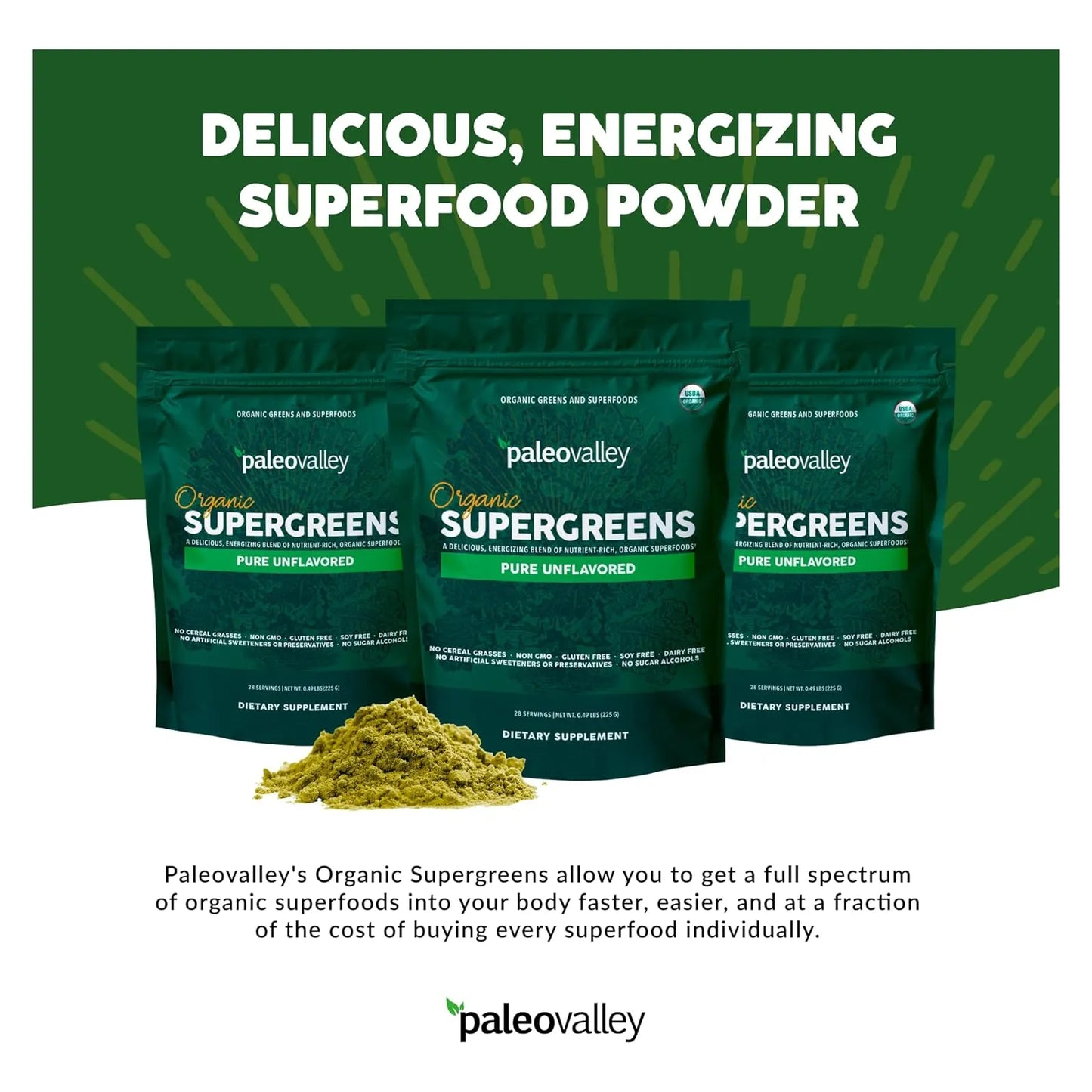 Polvo Orgánico Supergreens 23 Superalimentos Fibra Prebiótica Paleovalley Energía E Inmunidad