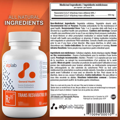 Trans Resveratrol 99 60 Capsulas Antioxidante Natural Piel Joven Y Energia
