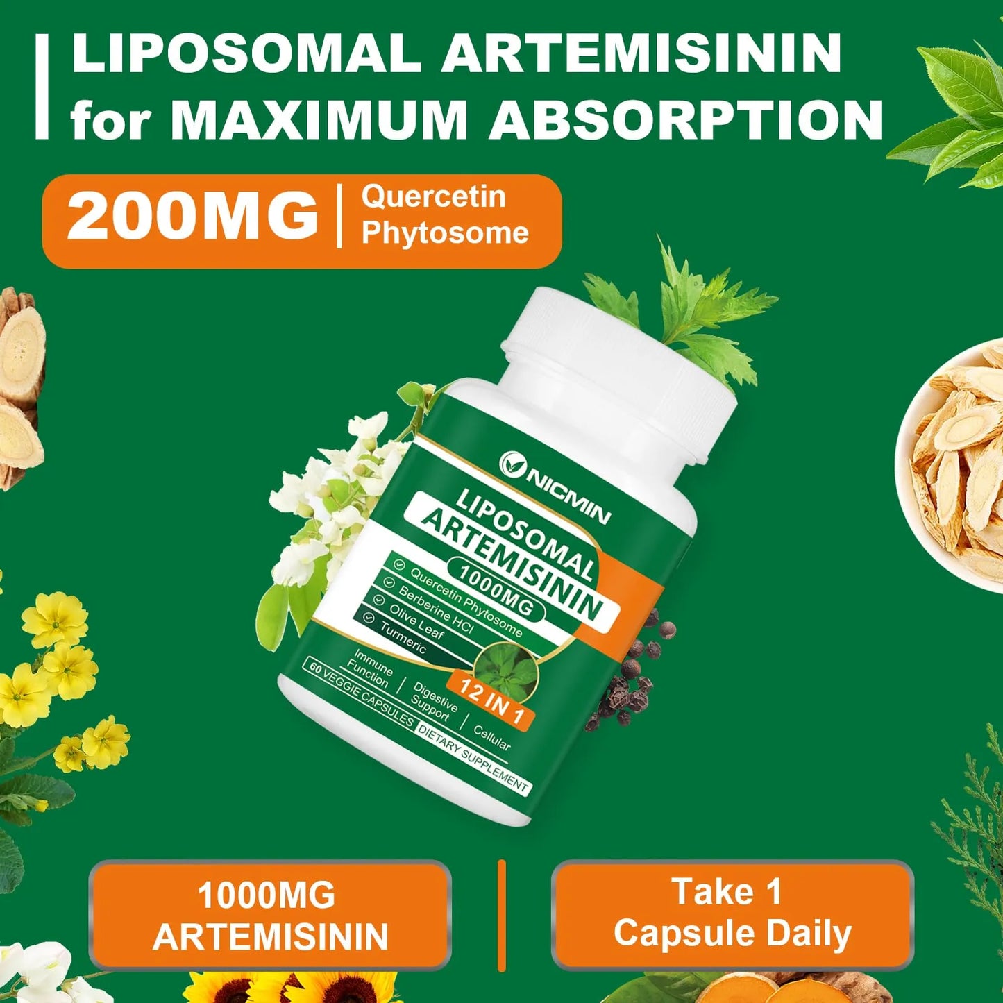 Artemisinina Liposomal 1000 Mg Con Quercetina 120 Capsulas Antioxidante Maxima Absorcion