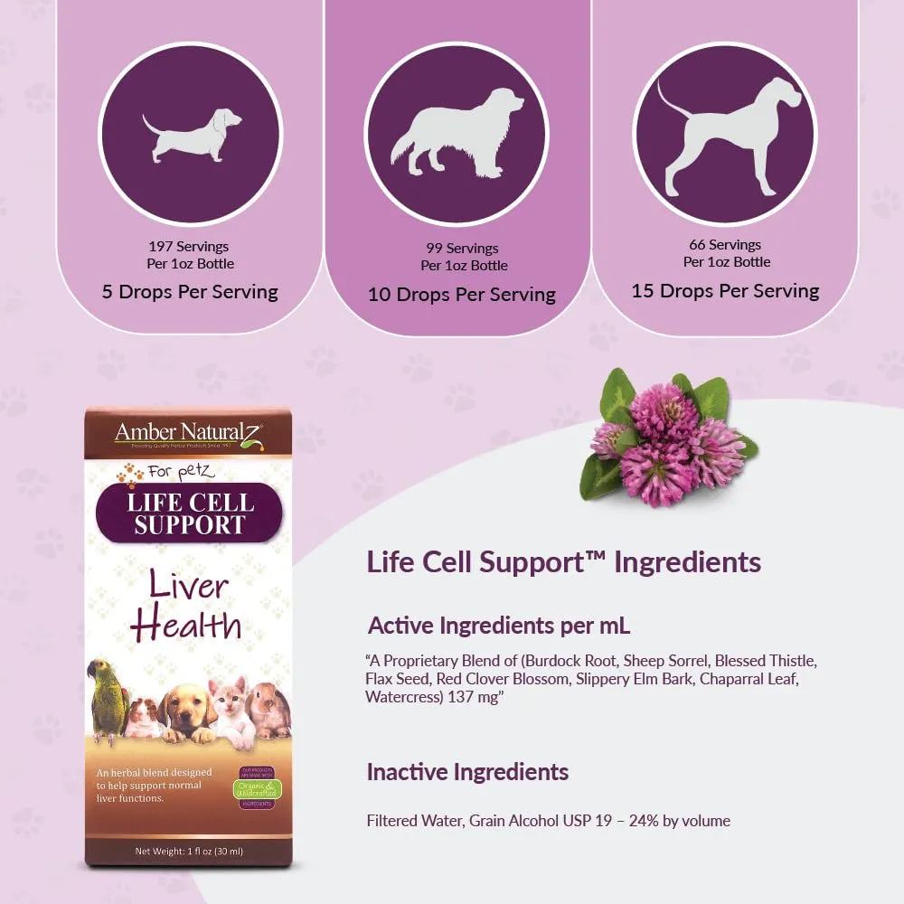 Life Cell Support Salud Del Hígado Para Mascotas 1 Onza Amber NaturalZ