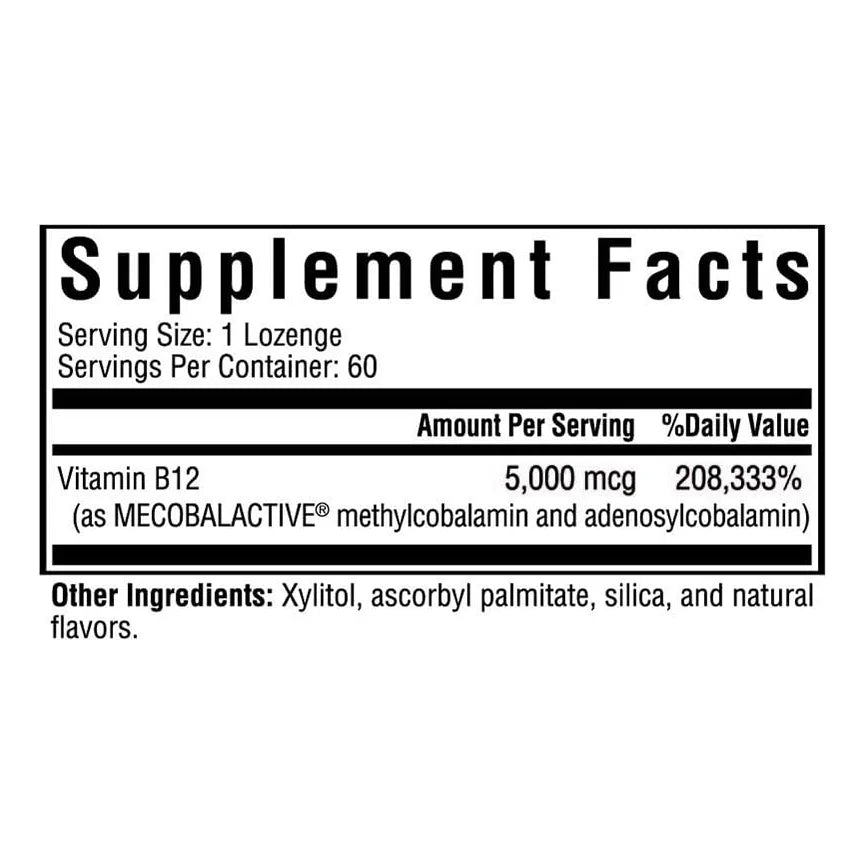 Pastilla Sublingual B12 5000 Mcg Metilcobalamina Adenosilcobalamina Suplemento Energía
