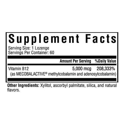 Pastilla Sublingual B12 5000 Mcg Metilcobalamina Adenosilcobalamina Suplemento Energía