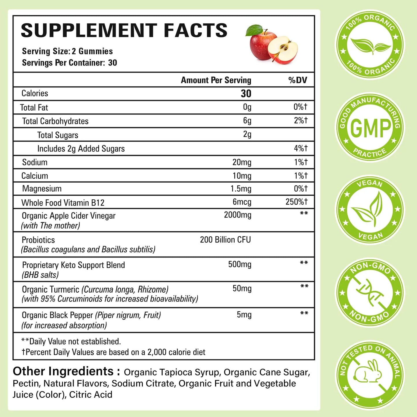 Gomitas De Vinagre De Sidra De Manzana Keto ACV 2000 Mg Con Probióticos Y Vitamina B12 Para Digestión Y Energía