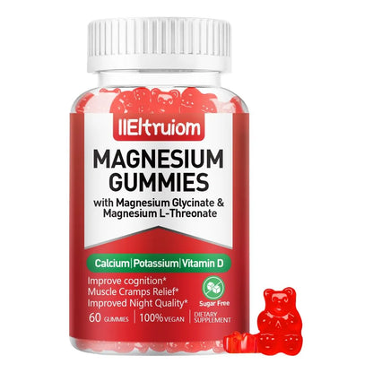 Gomitas De Glicinato De Magnesio 500 Mg Con L Treonato Vitamina D B6 Coq10 Vegano 60 Unidades