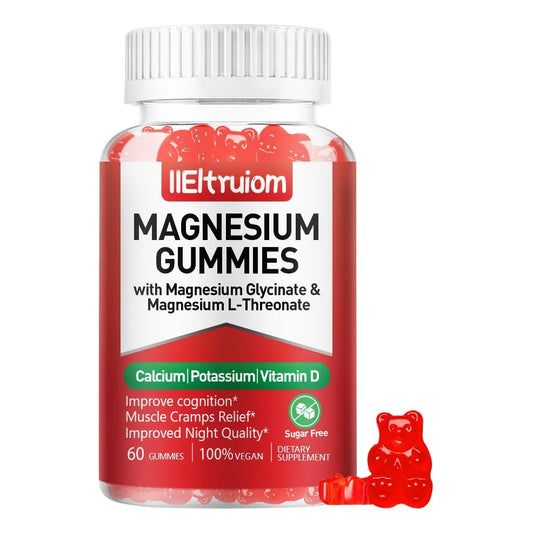 Gomitas De Glicinato De Magnesio 500 Mg Con L Treonato Vitamina D B6 Coq10 Vegano 60 Unidades