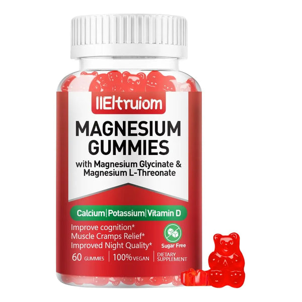 Gomitas De Glicinato De Magnesio 500 Mg Con L Treonato Vitamina D B6 Coq10 Vegano 60 Unidades