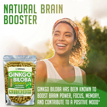 Cápsulas De Ginkgo Biloba 360 Unidades Mejora Cognición Y Enfoque Vegano