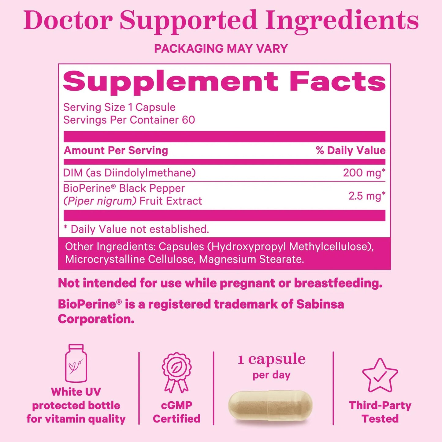 Suplemento DIM 200 Mg Plus BioPerine Equilibrio Hormonal Natural Para Mujeres