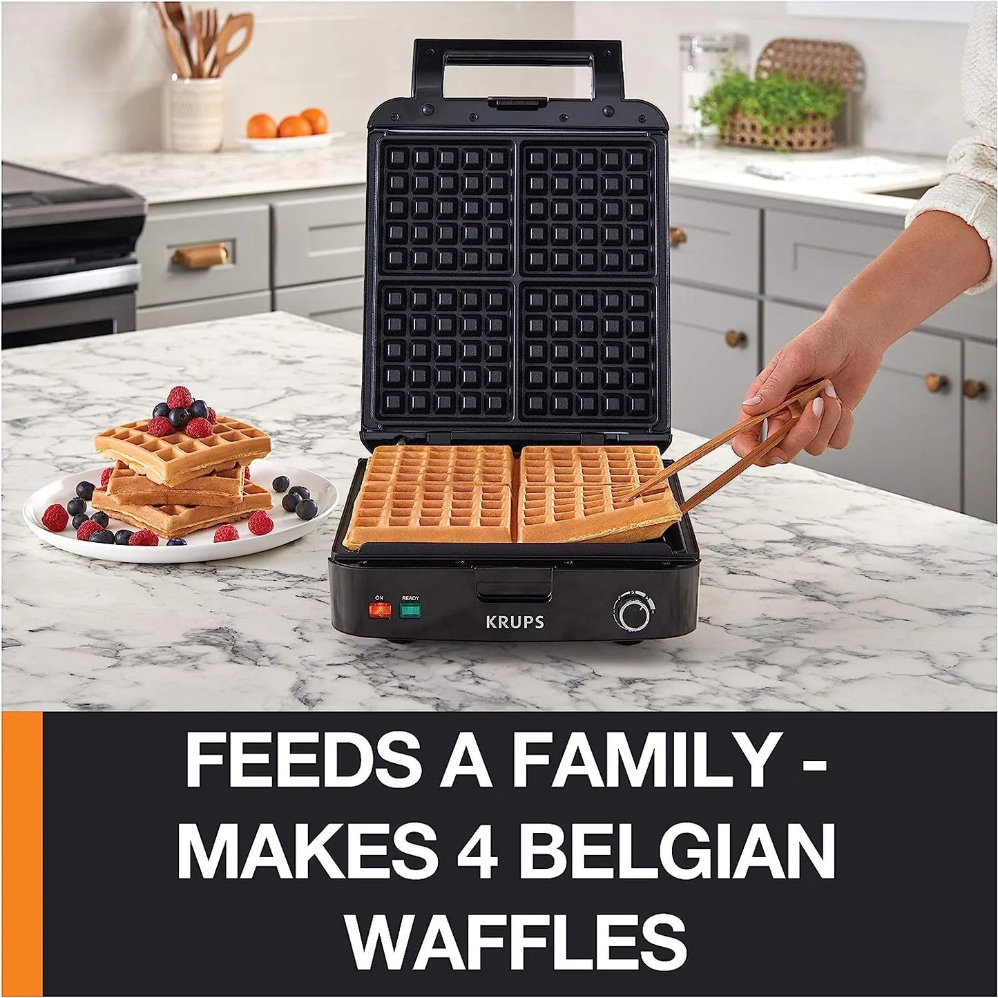 Wafflera Belga KRUPS GQ502D 4 Waffles Acero Inoxidable Temperatura Ajustable