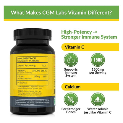 Vitamina C No Acida 1500 Mg Con Calcio Apoyo Inmunologico Oseo 100 Capsulas
