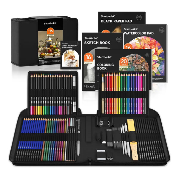Kit De Dibujo Profesional 116 Piezas Lápices Carbón Acuarela Grafito Estuche Portátil