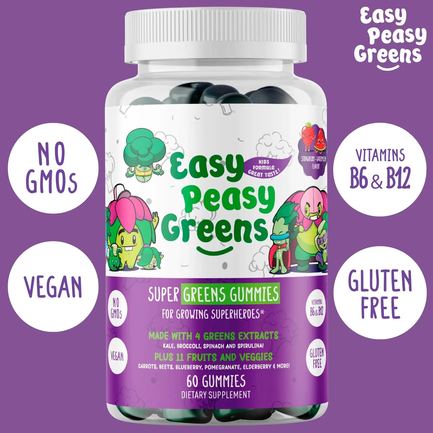 Gomitas Vegetarianas Diarias Para Niños EasyPeasyGreens Con 10 Extractos Vegetales
