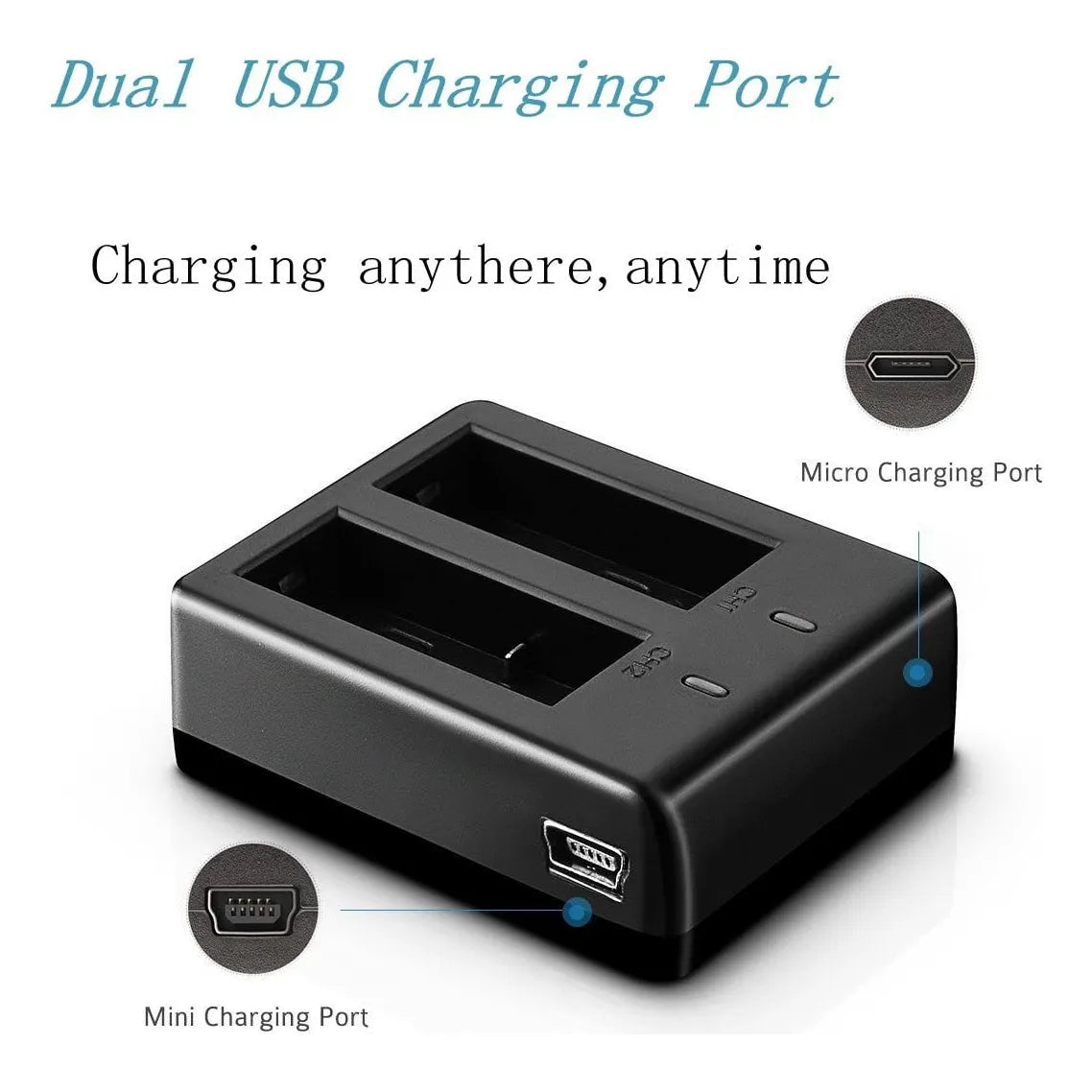 Batería Recargable 1350 mAh X3 Para Cámara Acción Con Cargador Dual USB