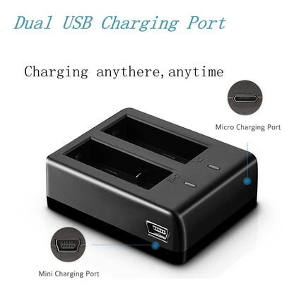 Batería Recargable 1350 mAh X3 Para Cámara Acción Con Cargador Dual USB