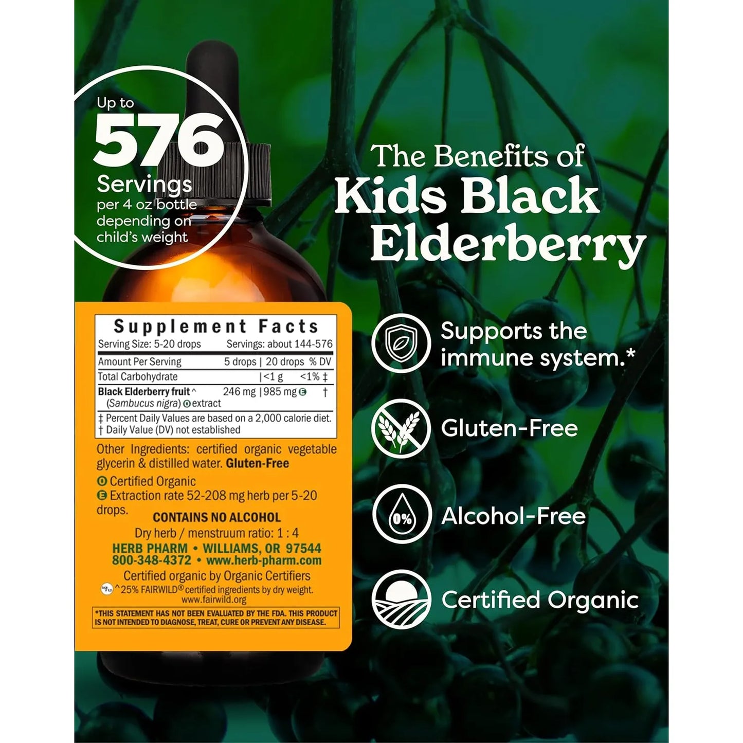 Extracto Liquido Glicerita Sauco Negro Organico Para Ninos 4 Onzas Sin Alcohol