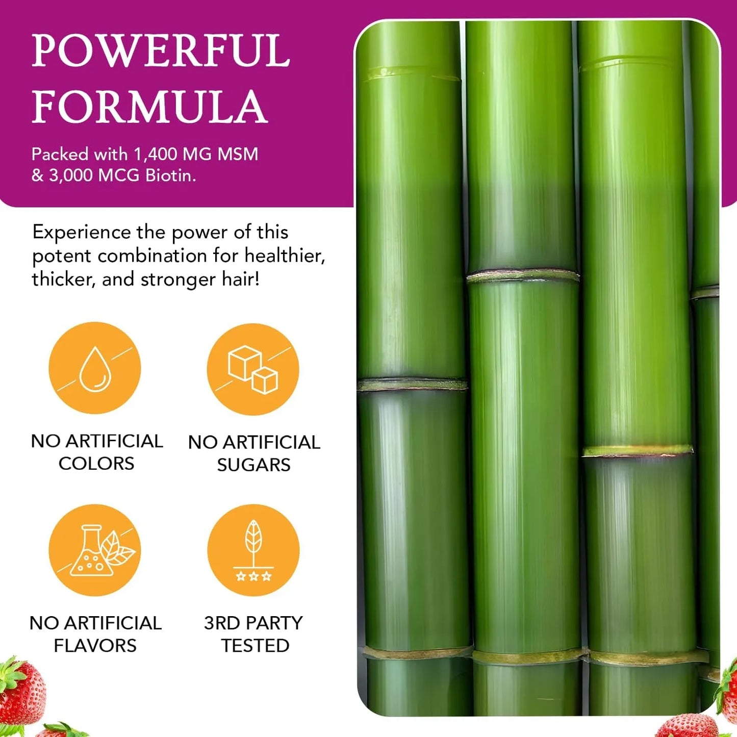 Polvo MSM + Biotina Para Crecimiento Del Cabello Sabor Bayas Silvestres