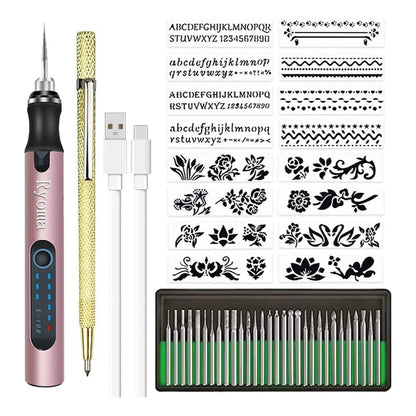 Kit Grabador Inalambrico Ryoma 46 Piezas Con Puntas Y Plantillas