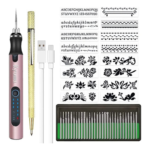 Kit Grabador Inalambrico Ryoma 46 Piezas Con Puntas Y Plantillas
