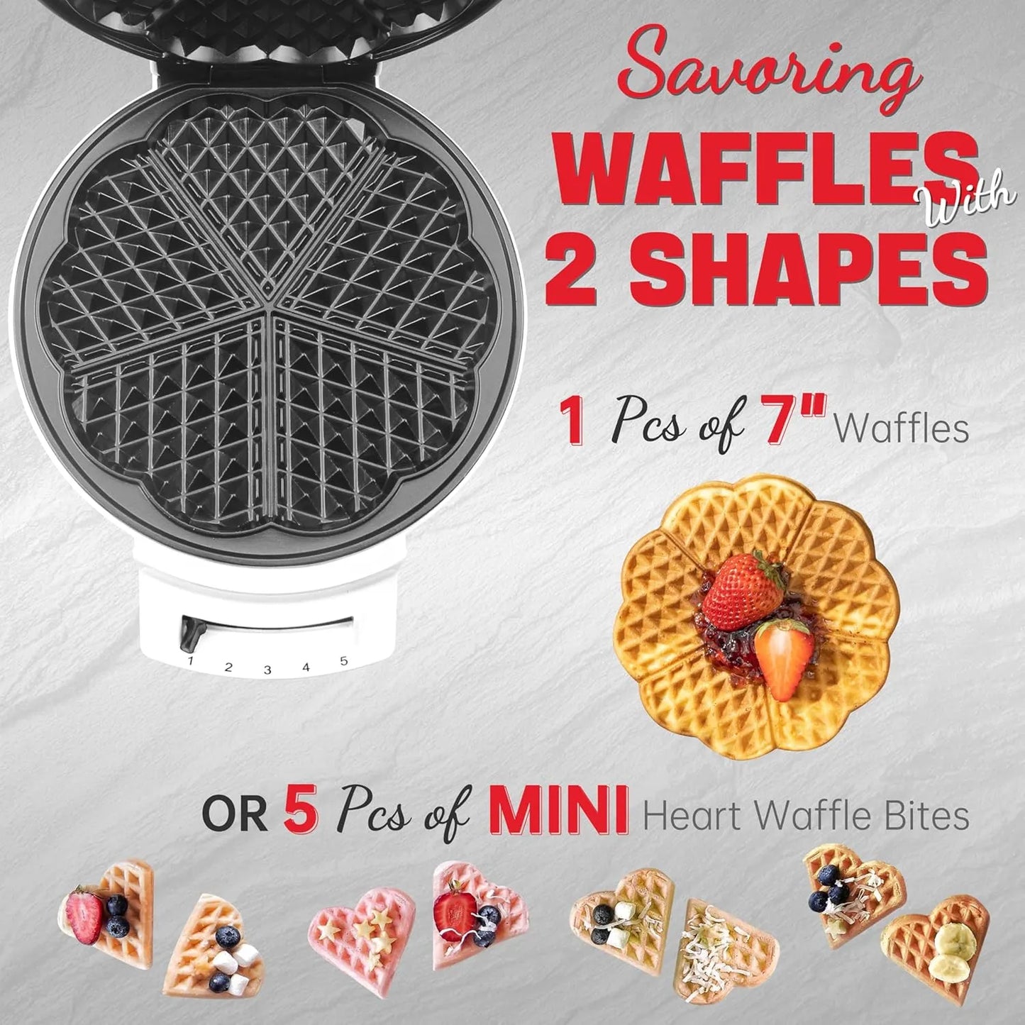 Mini Waflera Corazón Control Dorado Cocina Waffles Perfectos