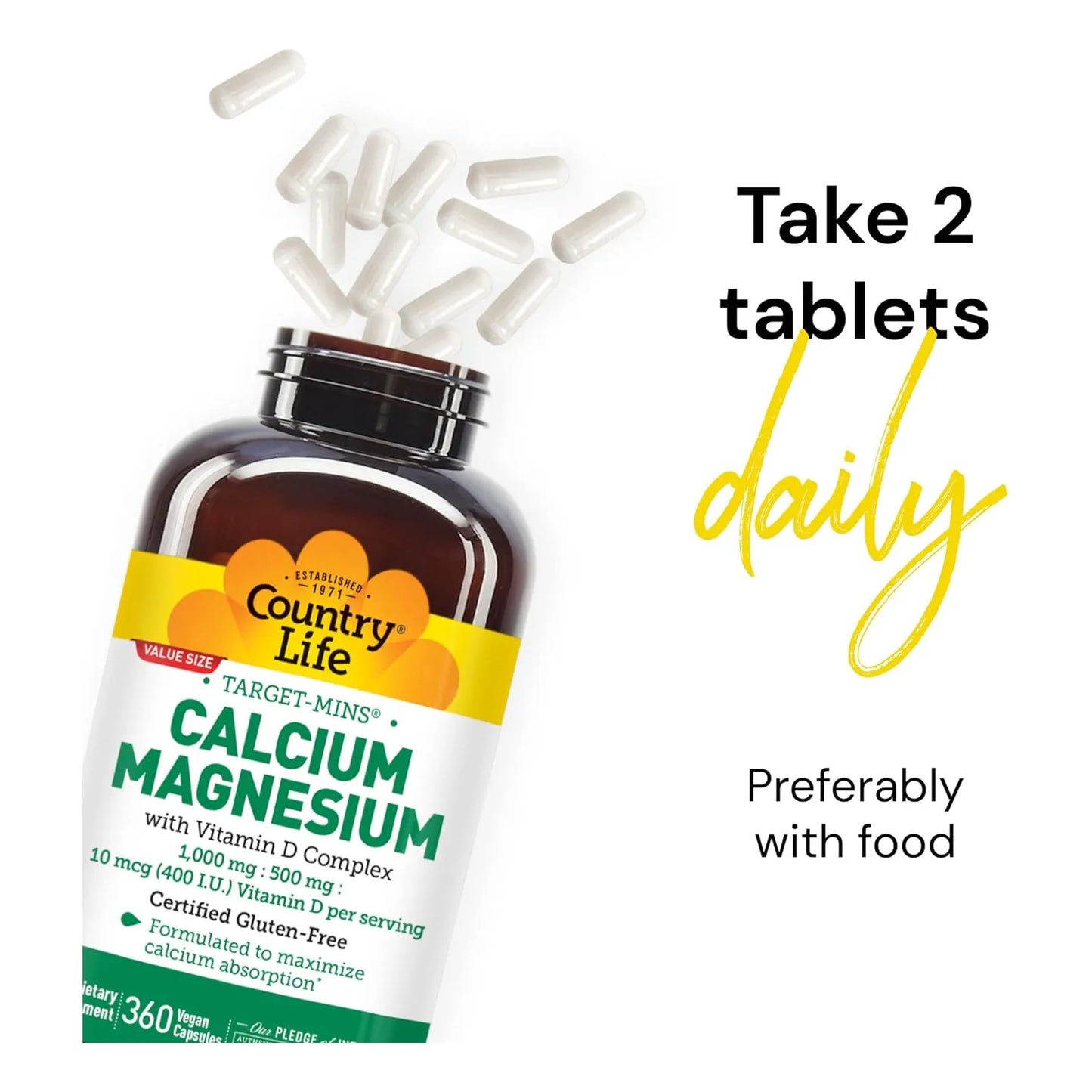 Country Life Calcio Magnesio Con Vitamina D Complex 460 Caps Suplemento Huesos Fuertes