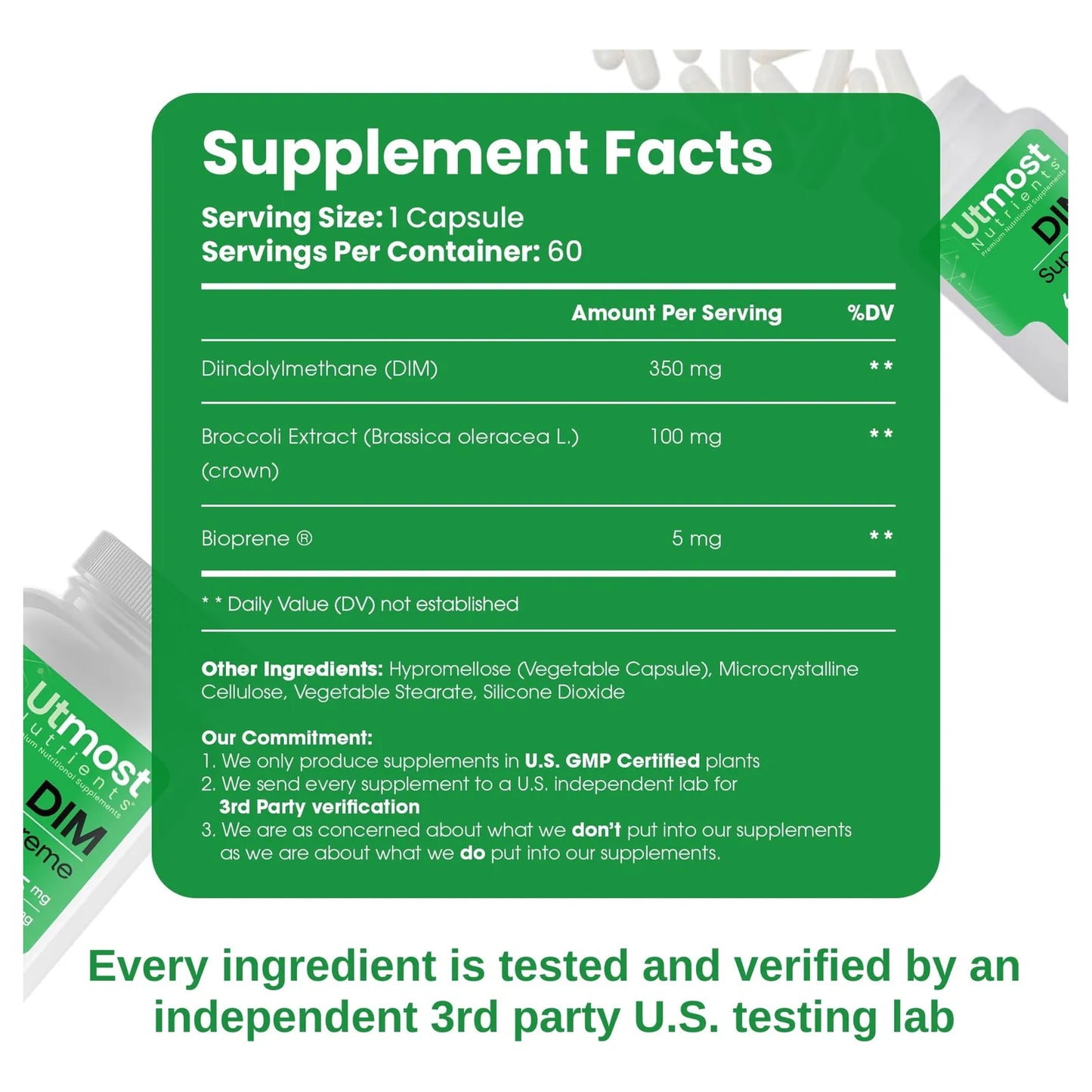 Suplemento DIM Para Mujeres 350 Mg Extracto De Brócoli Y Bioperina Regulador Hormonal