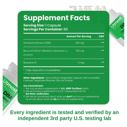 Suplemento DIM Para Mujeres 350 Mg Extracto De Brócoli Y Bioperina Regulador Hormonal