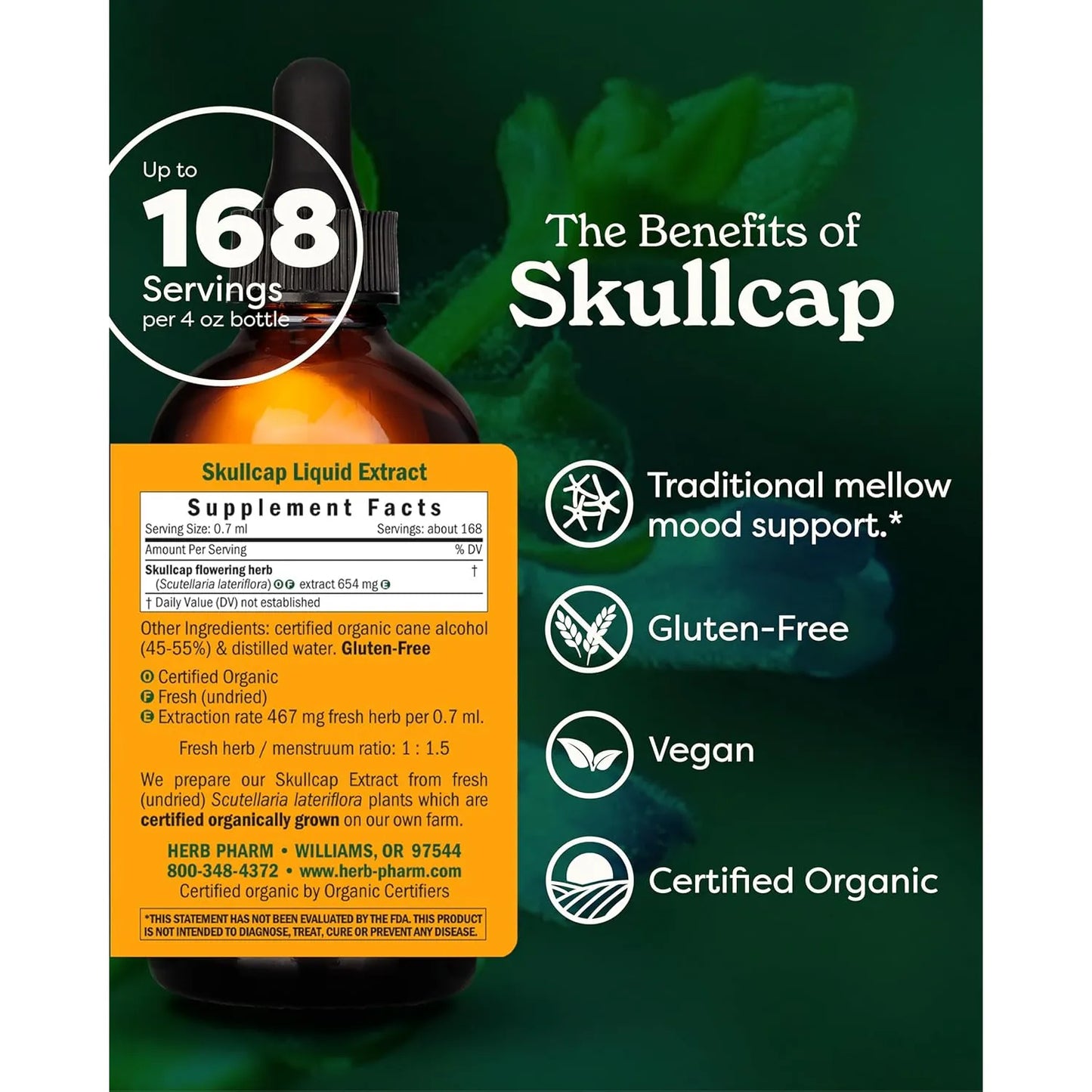 Extracto Liquido Organico De Skullcap Apoyo Sistema Nervioso 4 Onzas