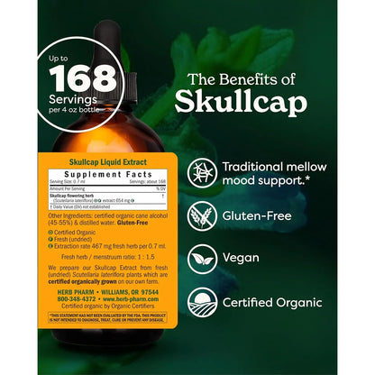 Extracto Liquido Organico De Skullcap Apoyo Sistema Nervioso 4 Onzas