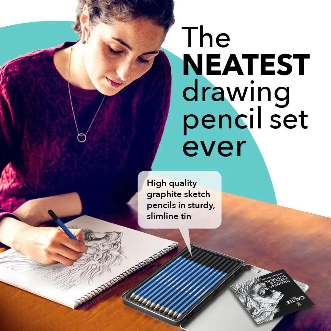 Kit De Lápices De Dibujo Grafito 12 Piezas Para Artistas Caja Metal