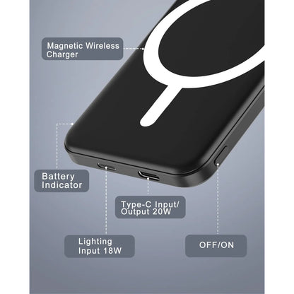 Cargador Inalámbrico Podoru 5000mah Magsafe Portátil Negro - Imagen 2