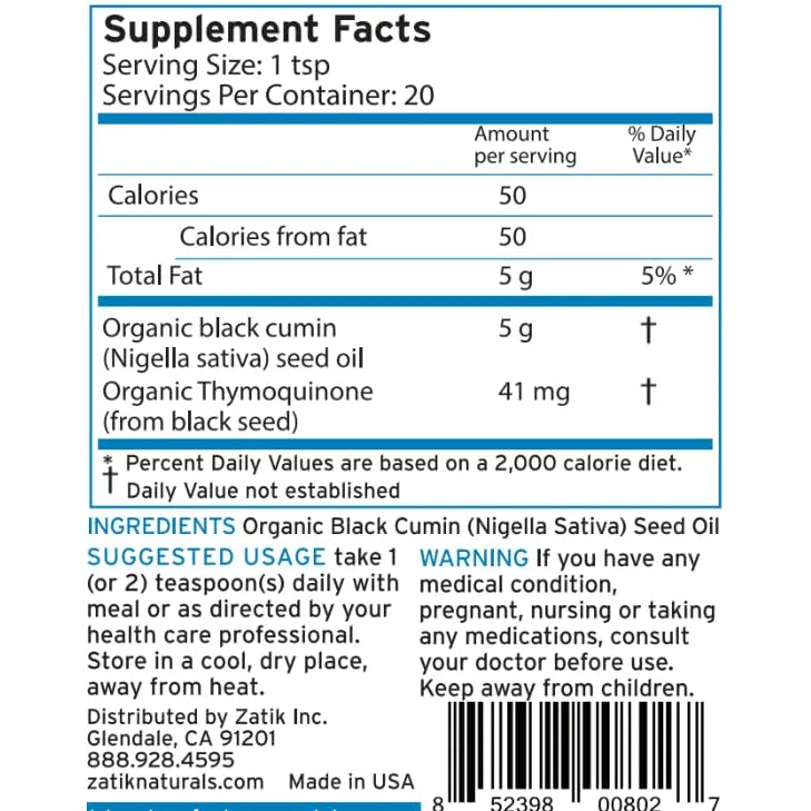 Aceite De Semilla Negra Orgánico Prensado En Frío Refuerzo Inmunológico 3.38 Oz