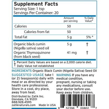 Aceite De Semilla Negra Orgánico Prensado En Frío Refuerzo Inmunológico 3.38 Oz