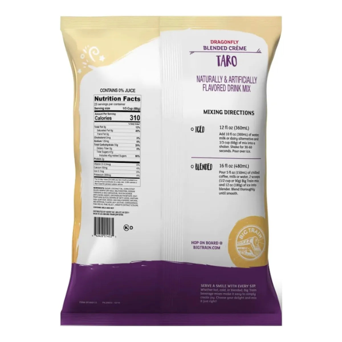 Big Train Dragonfly Blended Creme Frappe Mix Taro 35 Libras Sabor Exotico Y Cremoso