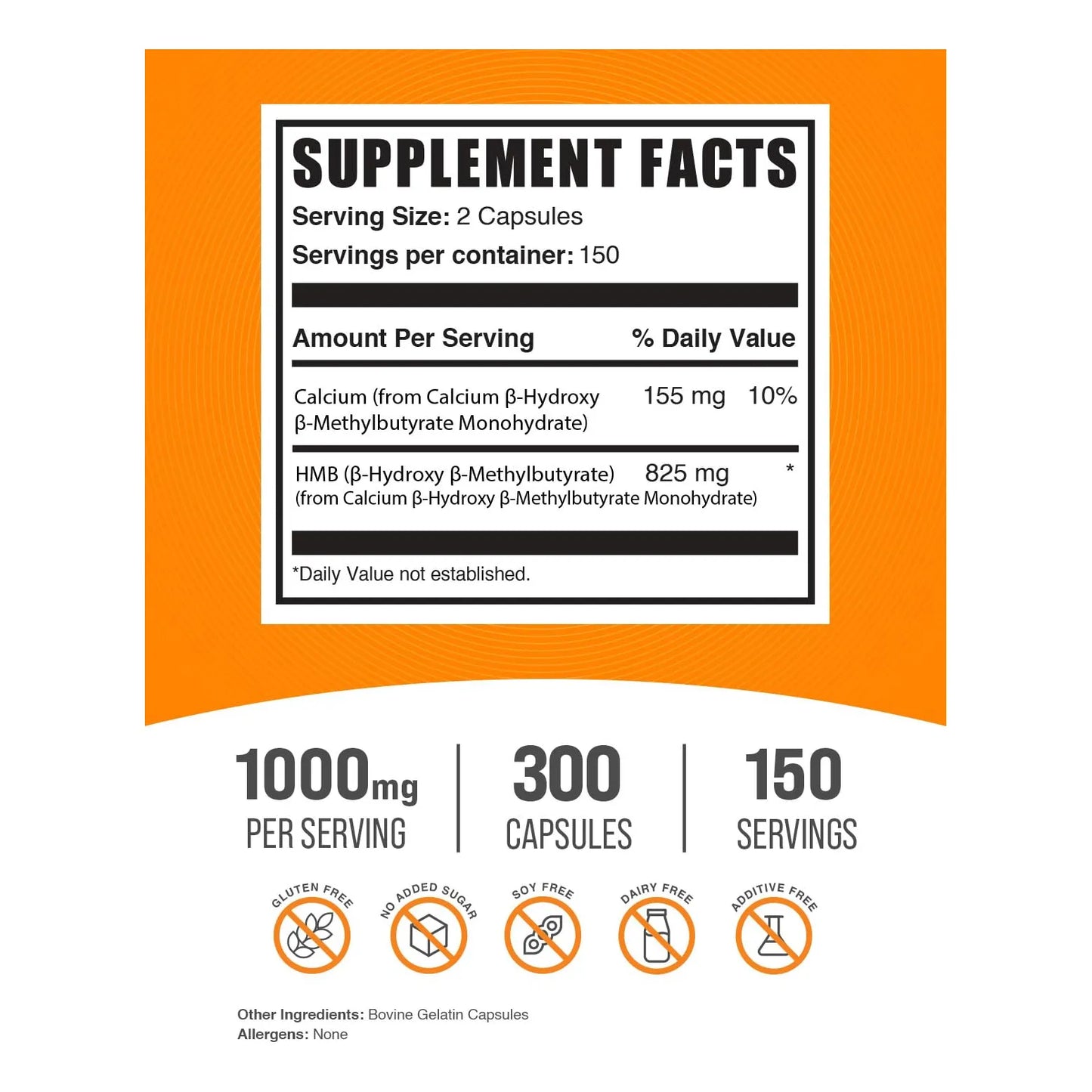 Cápsulas HMB 1000 Mg Beta-Hidroxi Beta-Metilbutirato 300 Unidades Suplemento Fitness
