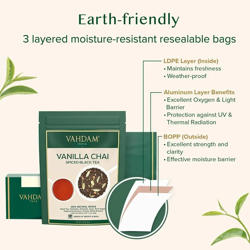 Té Masala Chai Vainilla Hoja Suelta 100g VAHDAM Deliciosa Mezcla Especiada