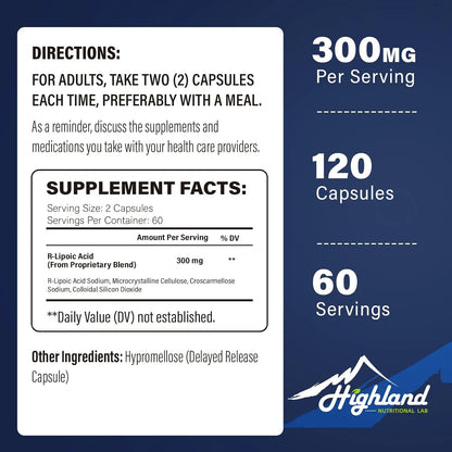 Ácido Lipoico R 300 Mg 120 Cápsulas Absorción Superior Antioxidante