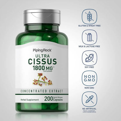 Extracto De Cissus Quadrangularis 1800mg 200 Cápsulas Ultra Concentrado Sin OMG Ni Gluten