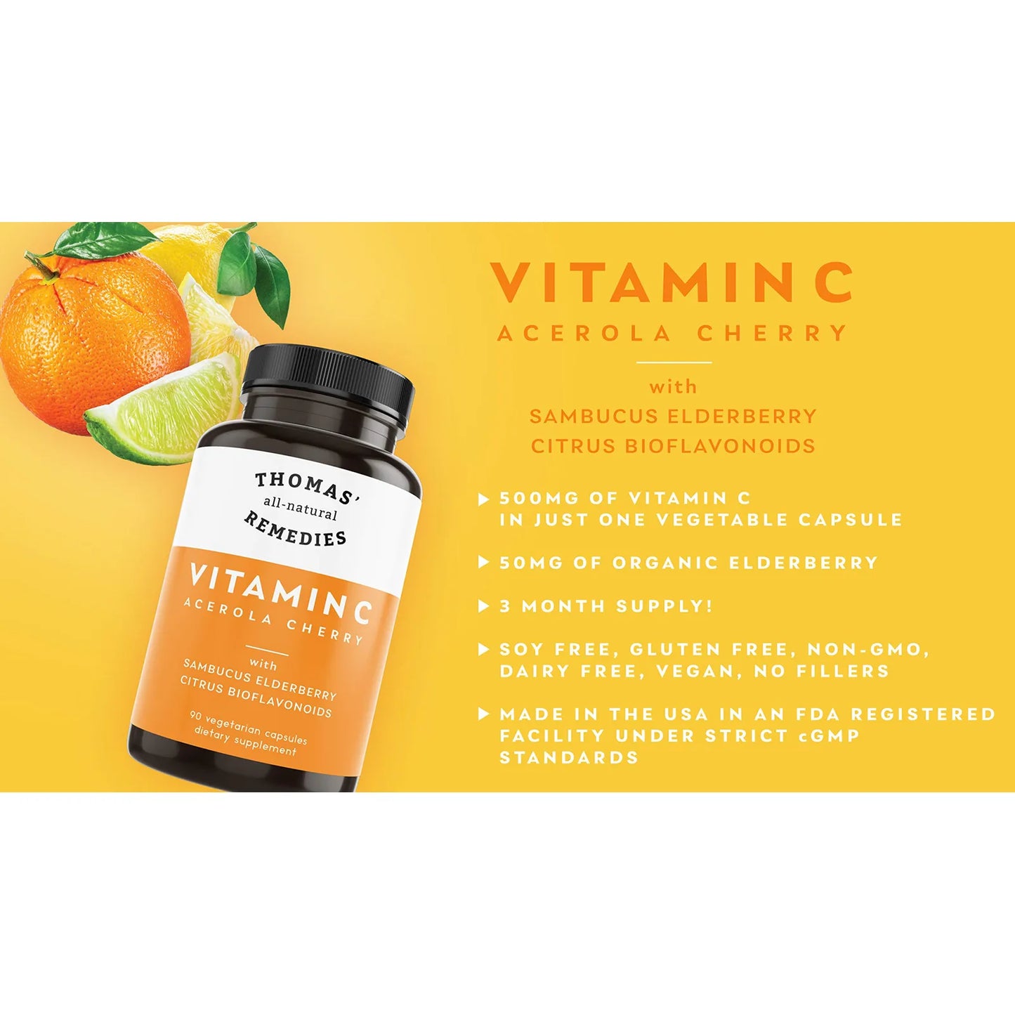 Vitamina C Natural Con Baya De Saúco Y Bioflavonoides Cítricos 90 Cápsulas Veganas