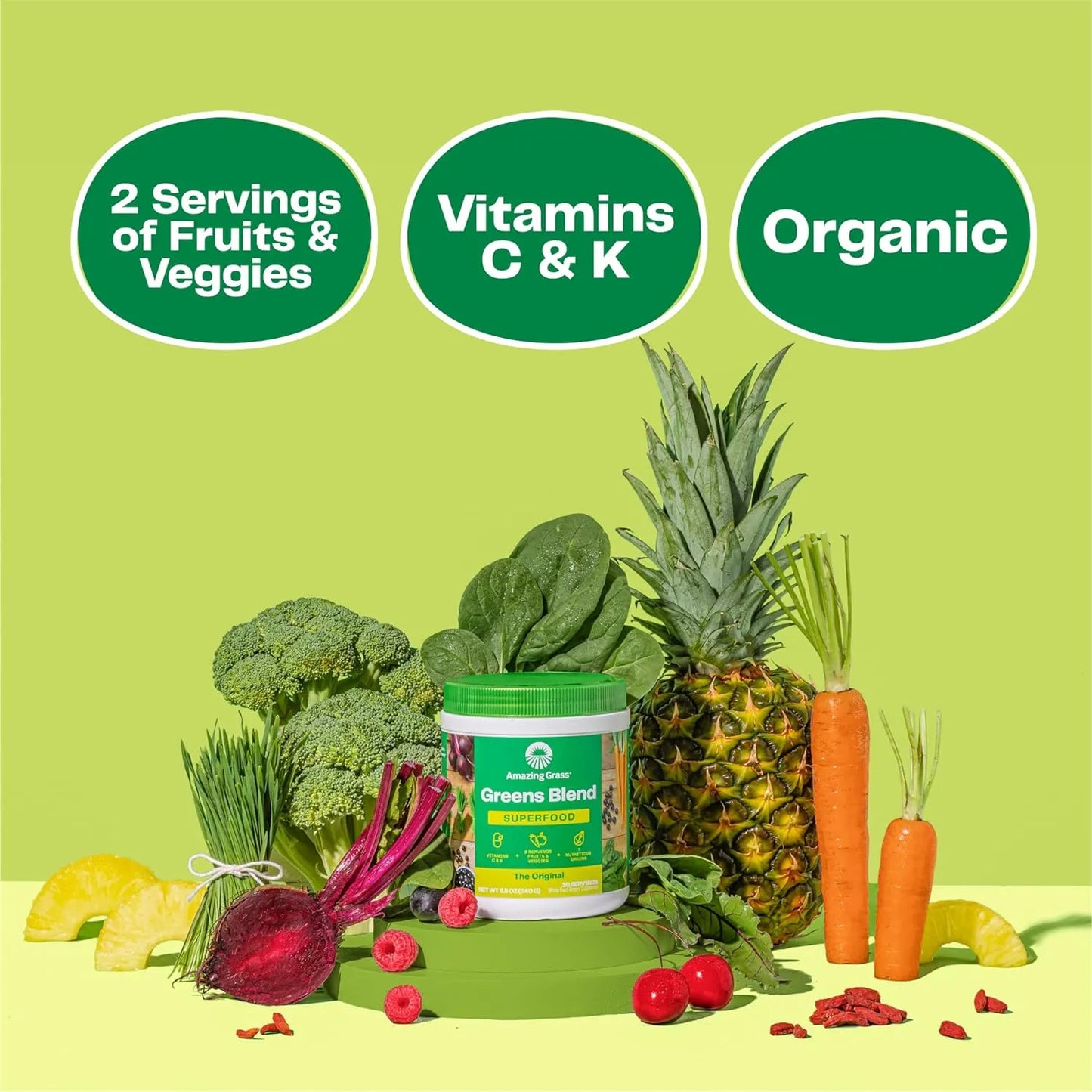Amazing Grass Greens Blend Superalimento Original 480 Gr Polvo De Vegetales Con Probióticos