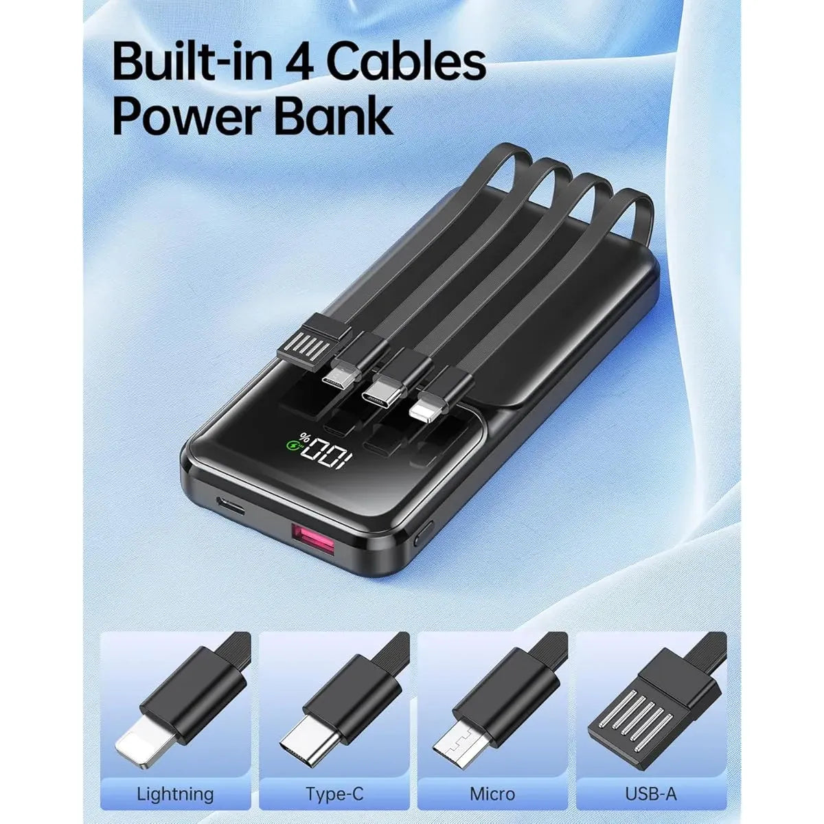 Power Bank Ronegn 20000mah Carga Rápida Con Cables Negro - Imagen 2