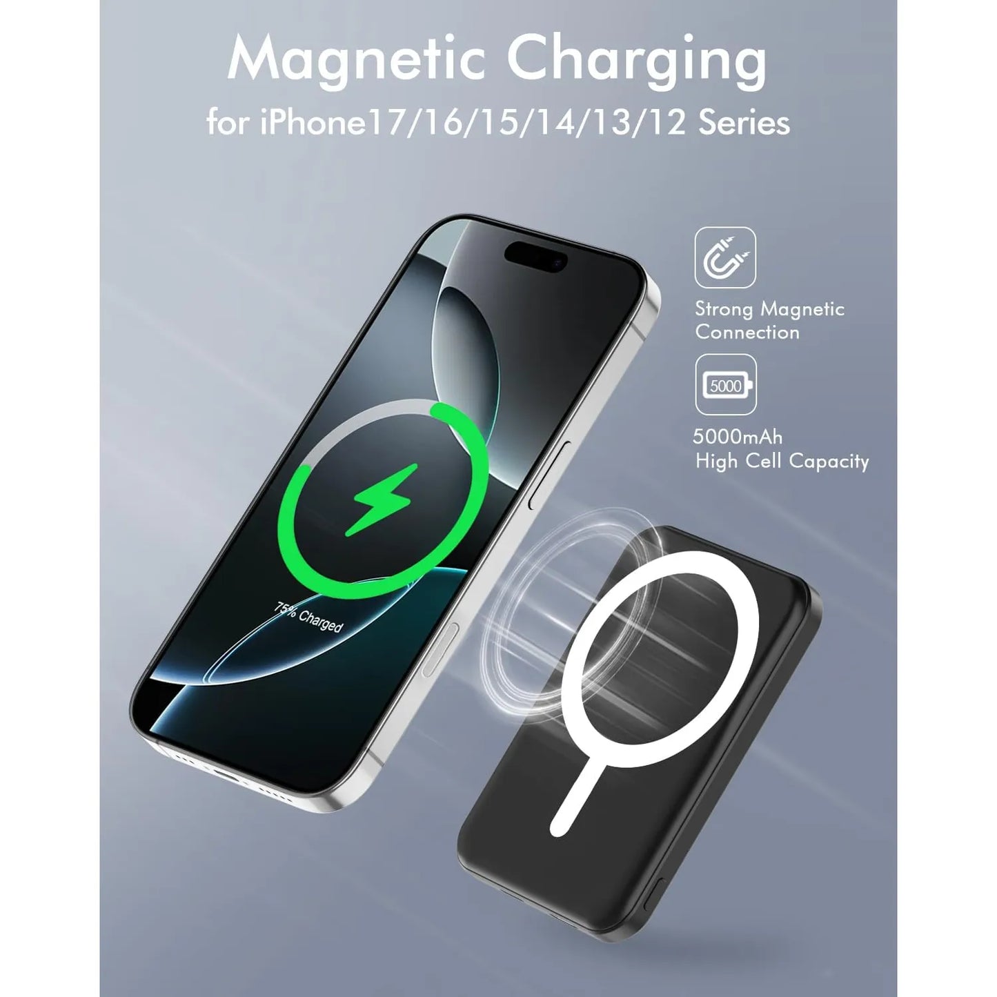 Cargador Inalámbrico Podoru 5000mah Magsafe Portátil Negro - Imagen 5