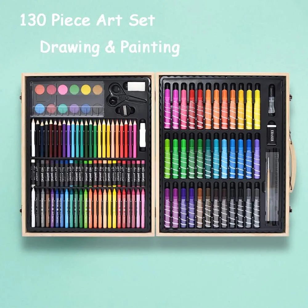 Juego De Arte 130 Piezas Estuche Madera Kit Profesional Para Niños Y Adultos