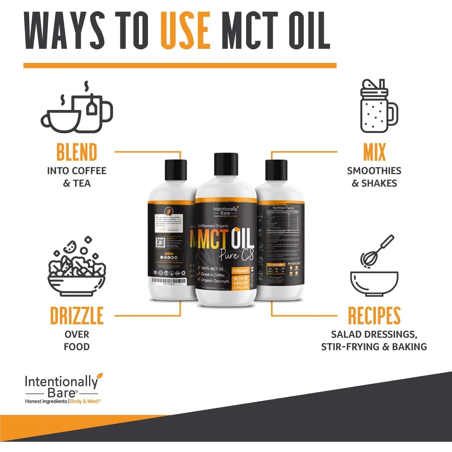 Aceite Mct C8 Orgánico Para Dietas Keto Y Veganas Energía Cerebral Instantánea