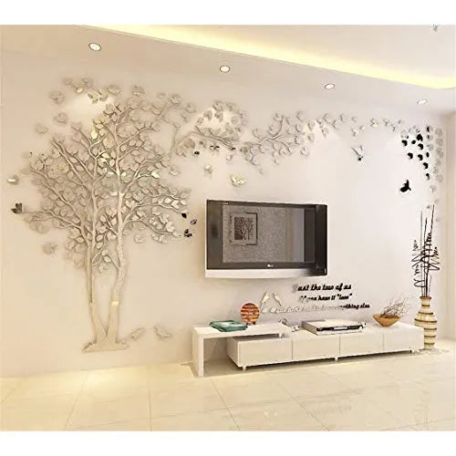 Calcomanias De Pared De Arbol 3D Plateado Guangmu Decoracion Moderna